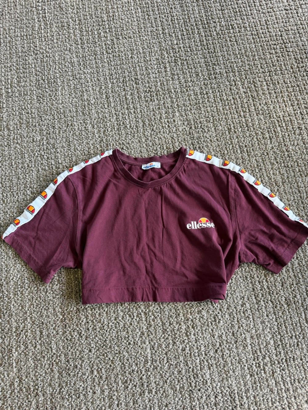 Ellesse Burgundy retro Crop top Logo Tee with Contrast Tape - Picture 2 of 5